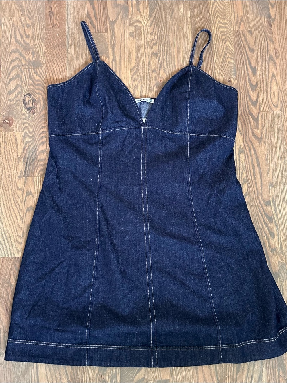 Abercrombie Dark Indigo Denim Mini Dress with Spaghetti Straps, Size XL regular